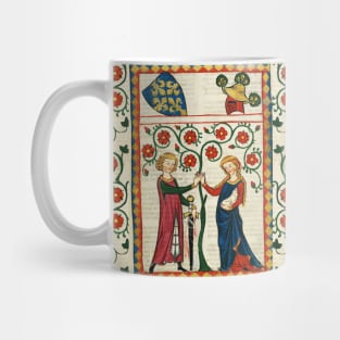 GERMAN POET WITH HIS BELOVED LADY ,MEDIEVAL MINIATURE WITH WILD ROSES Mug